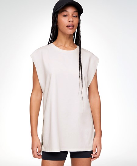Oysho Washed 100% Bavlnene Bez Rukavov T-shirt Cream-white | SVP493856