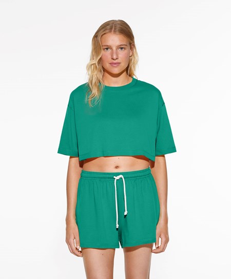 Oysho Washed 100% Bavlnene Crop T-shirt Zelene | XYT392567
