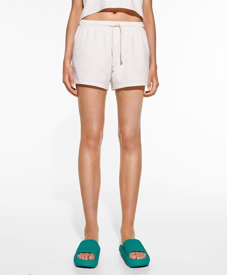 Oysho Washed 100% Bavlnene Shorts Cream-white | IAD208354