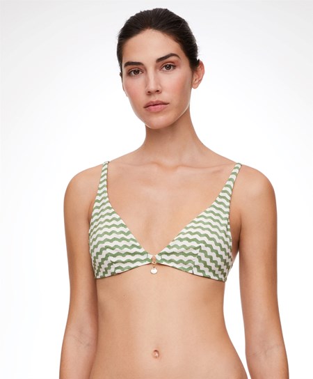 Oysho Zigzag Halter Bikiny Top Zelene | RXI638094